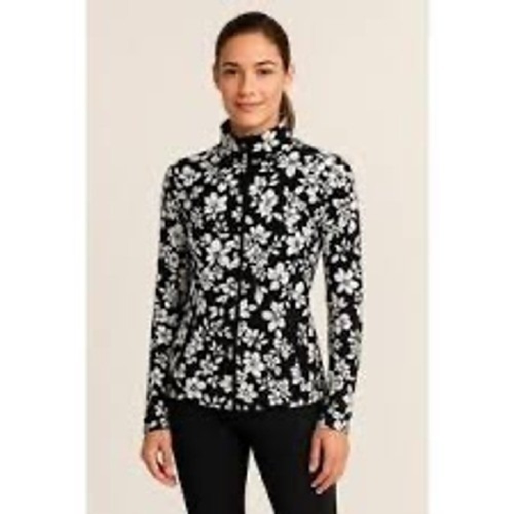 Coolibar Womens Interval Jacket Black White Floral UPF 50+ Sun Protection XS NEW
